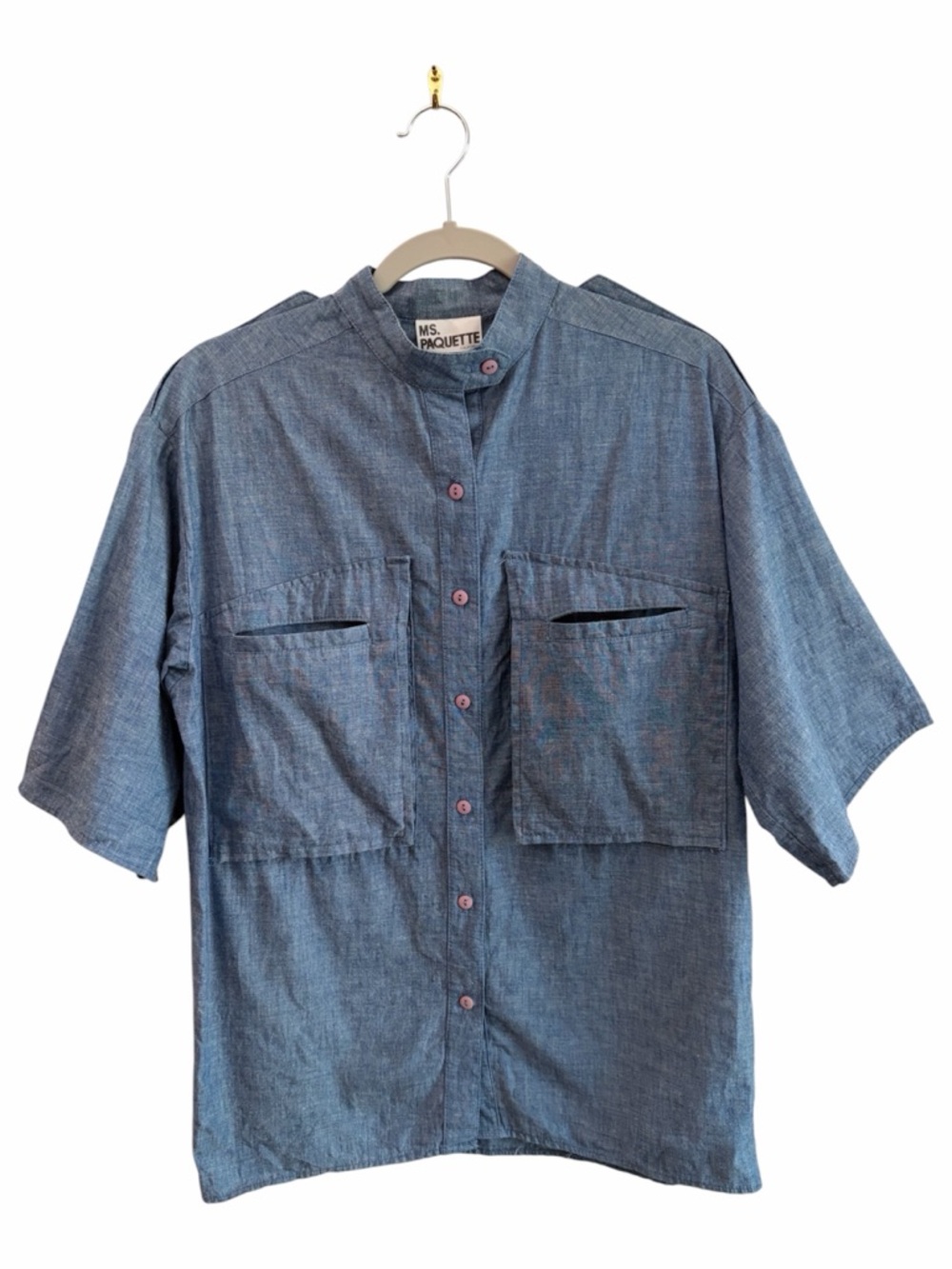 VTG Ms. Paquette 100% Cotton Denim Weave Button-Up Size Small Boxy Lagenlook